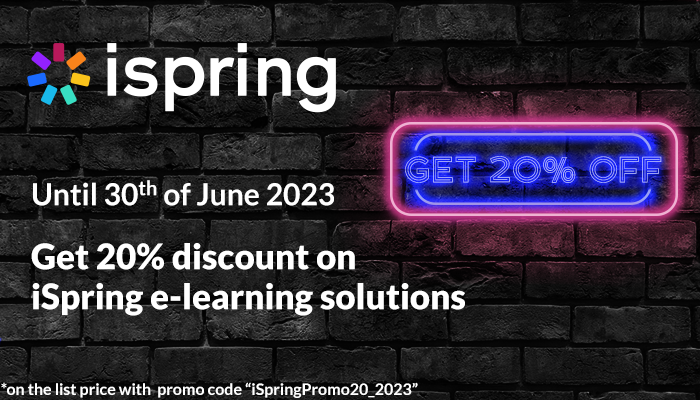 Get 20% discount on iSpring e-learning solutions